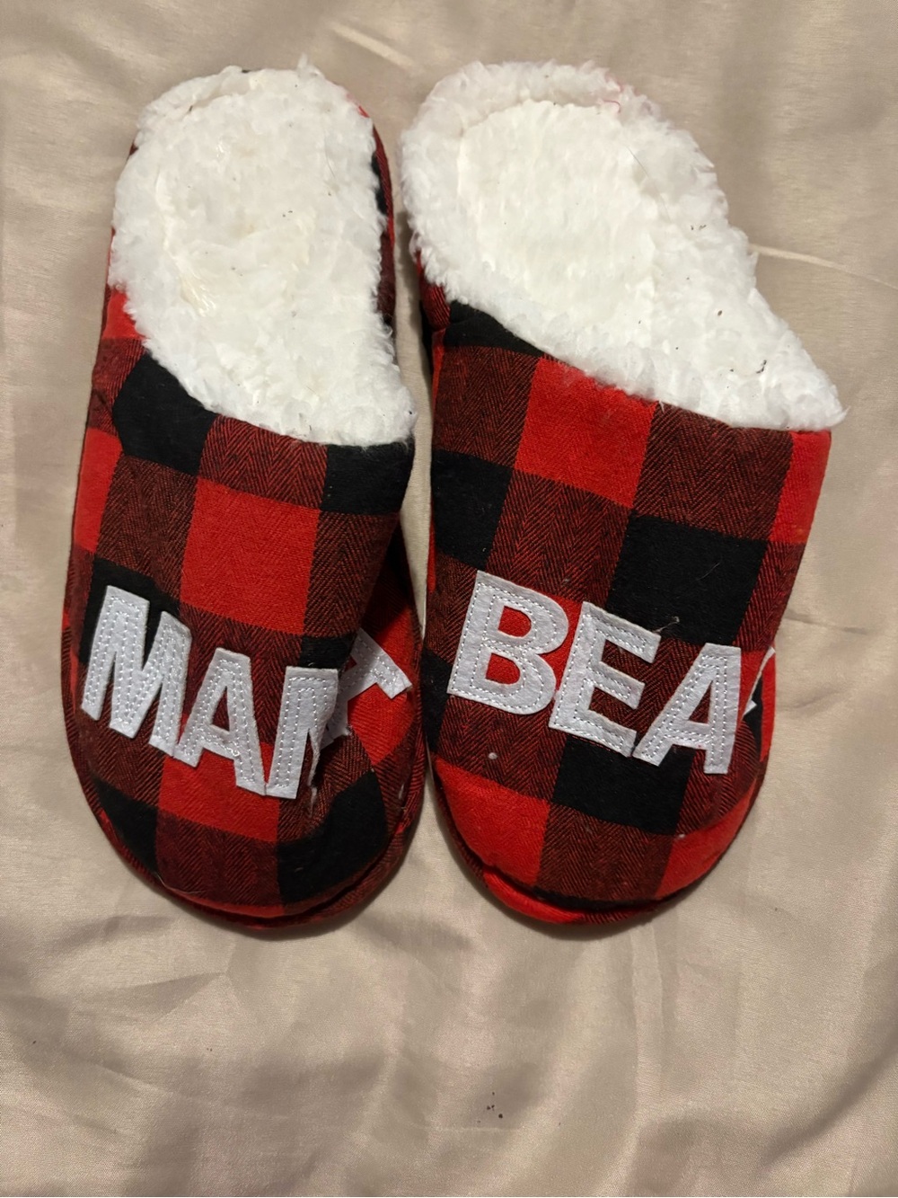 Cozy Red Buffalo Plaid women’s Slippers with White Faux Fur